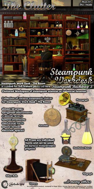 Click here to see preview images for "Steampunk Work Desk - The Clutter" Steampunk Work Desk - The Clutter