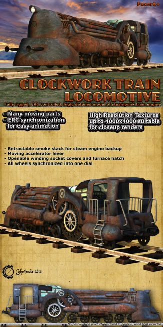 Click here to see preview images for "Clockwork Train Locomotive" Clockwork Train Locomotive