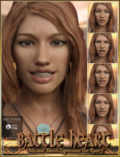 Click here to see preview images for "Battle Heart Mix and Match Expressions for Rune 7 and Genesis 3 Female(s)" Battle Heart Mix and Match Expressions for Rune 7 and Genesis 3 Female(s)