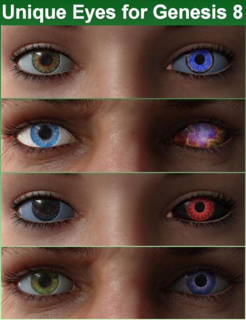 Click here to see preview images for "Unique Eyes for Genesis 8" Unique Eyes for Genesis 8