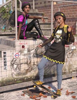 dForce Skate Punk with Skateboard for Genesis 8 Female(s)