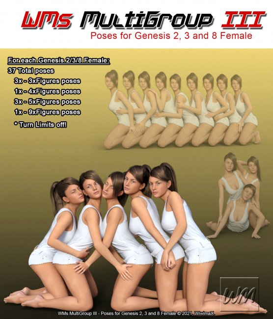 Click here to see preview images for "WMs MultiGroup III - Poses for Genesis 2, 3 and 8 Female" WMs MultiGroup III - Poses for Genesis 2, 3 and 8 Female