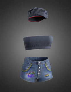 Pride Outfit Shorts, Shirt, and Beret for Genesis 8 and 8.1 Females