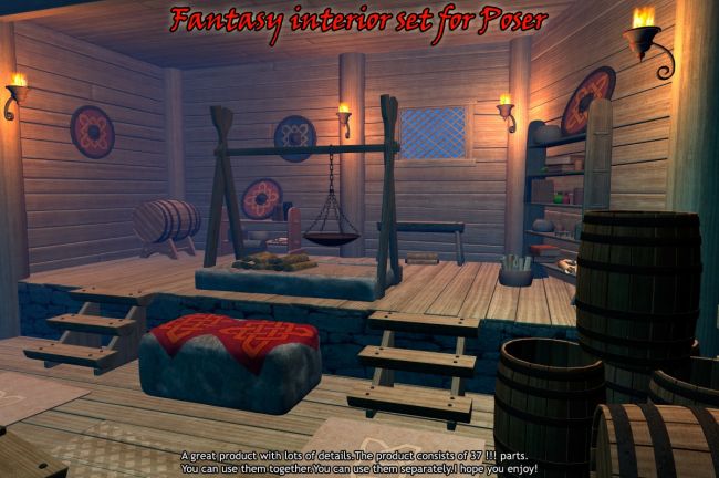 Click here to see preview images for "Fantasy interior set for Poser" Fantasy interior set for Poser