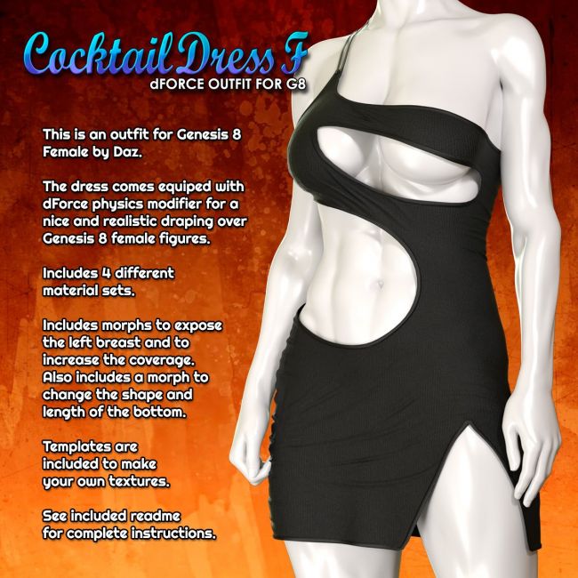 Click here to see preview images for "Exnem dForce Cocktail Dress F for Genesis 8 Female" Exnem dForce Cocktail Dress F for Genesis 8 Female