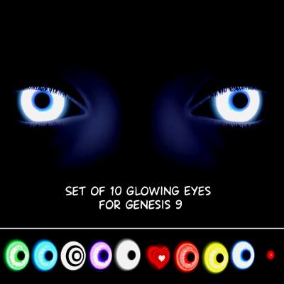 Click here to see preview images for "Set of 10 Glowing Eyes for Genesis 9" Set of 10 Glowing Eyes for Genesis 9