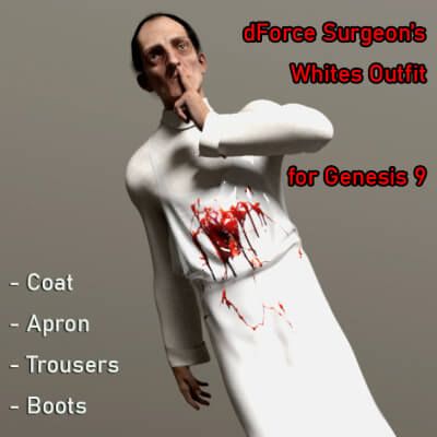 Click here to see preview images for "dForce Surgeon's Whites Outfit for G9" dForce Surgeon's Whites Outfit for G9