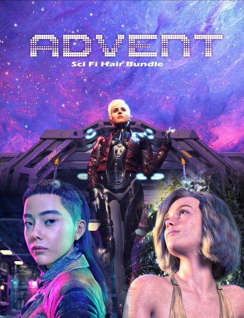 Click here to see preview images for "FE Advent Sci-Fi Hair 3-in-1 Bundle for Genesis 9" FE Advent Sci-Fi Hair 3-in-1 Bundle for Genesis 9
