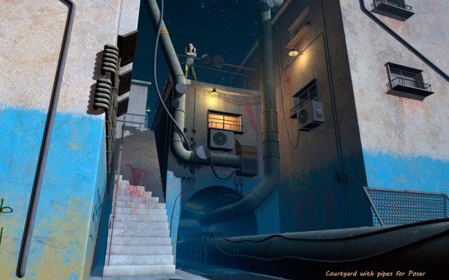 Click here to see preview images for "Courtyard with pipes for Poser" Courtyard with pipes for Poser
