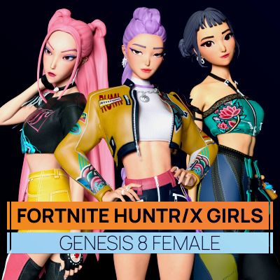 Click here to see preview images for "Fortnite HUNTR-X Girls for Genesis 8 Female" Fortnite HUNTR-X Girls for Genesis 8 Female