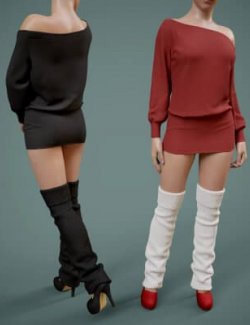 Knitted Dress with Knee Socks and Shoes for Genesis 9