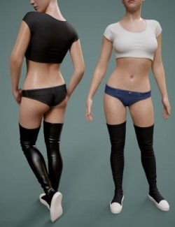 Cropped Shirt with Denim Pants and High Boots for Genesis 9