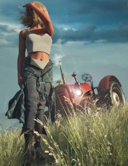 Fields of Memory Tractor and Clothing Set for Genesis 9