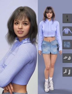 dForce Scattered Hringe Short Hair and American Casual Style for Genesis 9 Feminine