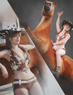 LA Cowgirl Poses and Hat for Genesis 9 Female and Horse 3
