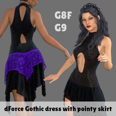 Click here to see preview images for "G8F G9 dForce Gothic Dress with Pointy Skirt" G8F G9 dForce Gothic Dress with Pointy Skirt