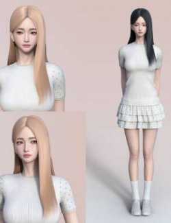 YYX Lone & Silky Center-Part Long Hair Bundle for Genesis 9