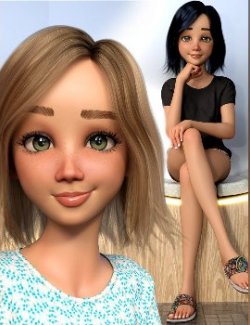 Cartoon Adult Female 3 Character, Hair, and Outfit for Genesis 9