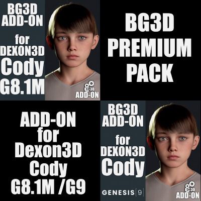 Click here to see preview images for "BG3D Premium Pack Add-On for DEX Cody G8.1 Male - G9" BG3D Premium Pack Add-On for DEX Cody G8.1 Male - G9