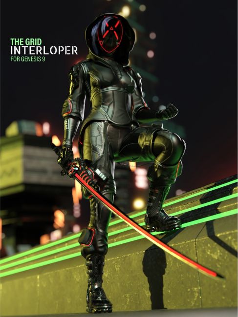 Click here to see preview images for "The Grid Interloper - SciFi - Cyberpunk Outfit for Genesis 9" The Grid Interloper - SciFi - Cyberpunk Outfit for Genesis 9