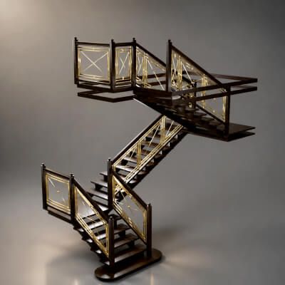 Click here to see preview images for "Luxury Wooden Staircase With Gold Metal Railing AQ3D" Luxury Wooden Staircase With Gold Metal Railing AQ3D