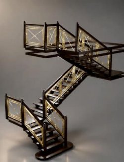 Luxury Wooden Staircase With Gold Metal Railing AQ3D